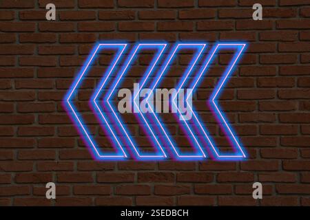 Bright neon arrow-shaped pointer on brick wall Stock Photo