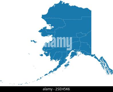 Editable vector file of the counties that make up the state of Alaska, located in the United States. Stock Vector