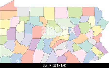 Editable vector file of the counties that make up the state of Pennsylvania, located in the United States. Stock Vector