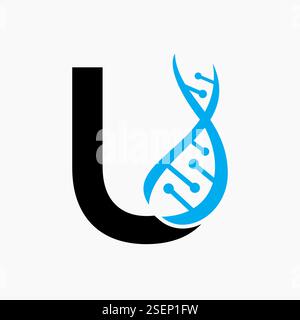 Initial DNA Spiral Logo On Letter U For Healthcare Sign Vector Template Stock Vector