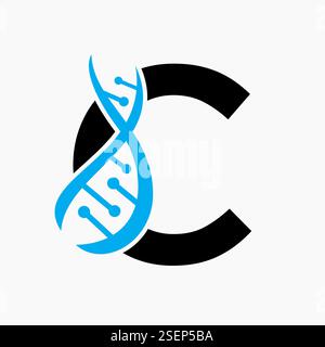 Initial DNA Spiral Logo On Letter C For Healthcare Sign Vector Template Stock Vector