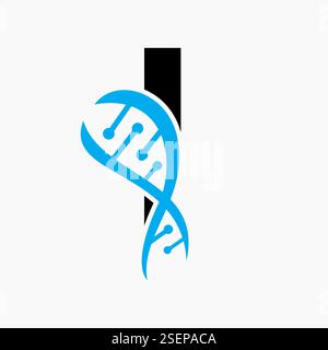 Initial DNA Spiral Logo On Letter I For Healthcare Sign Vector Template Stock Vector