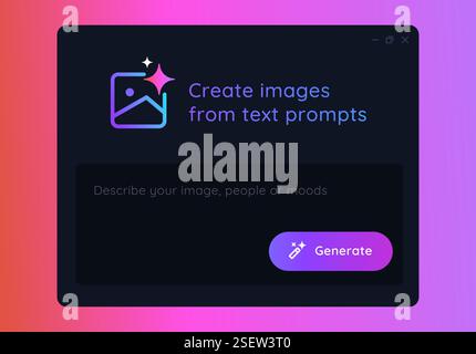 Generate image with artificial intelligence generative AI user interface application create graphic art from text prompt button form Stock Vector