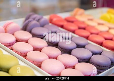 Close-up view of the colorful macarons. Stock Photo