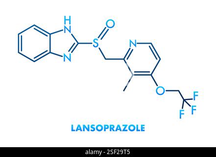 Lansoprazole Molecular Structure with Chemical Formula on White Background Stock Vector