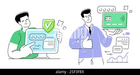 Money, finance concept. Password protected web application for managing bank accounts, investments Stock Vector