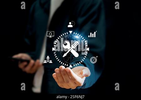 24/7 service, online store concept After-sales service in 24/7 online service with round the clock access to full-time global customer service. Stock Photo