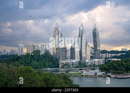 Singapore, view from Fort Siloso skywalk, tourist destination attraction, Keppel Bay highrise skyscrapers high density residential apartments Stock Photo