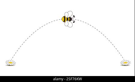 The dotted route of a bee's flight from flower to flower. Vector illustration. Stock Vector