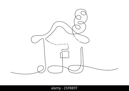 Creative line art of a house with a whimsical smoke cloud in minimalistic style Stock Vector