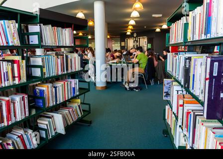 Paris, France, Crowd of People, Students, sitting inside with Bookshelves, Modern Architecture, Public Library, "Jean-Pierre Melville" ,bibliotheque Stock Photo