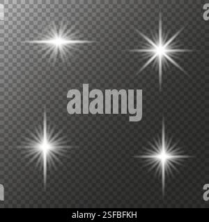 Shimmering Glowing Star Light Effects on Transparent Background Stock Vector