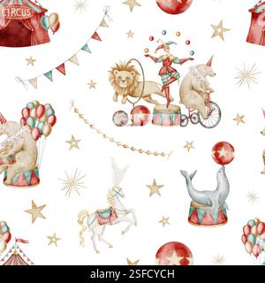 Circus Animals Balloons Watercolor Illustration Stock Photo - Alamy