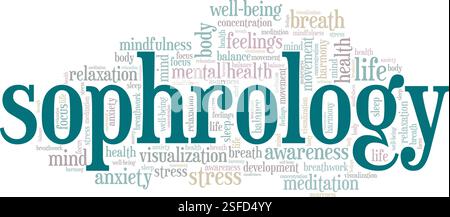 Sophrology word cloud conceptual design isolated on white background. Stock Vector