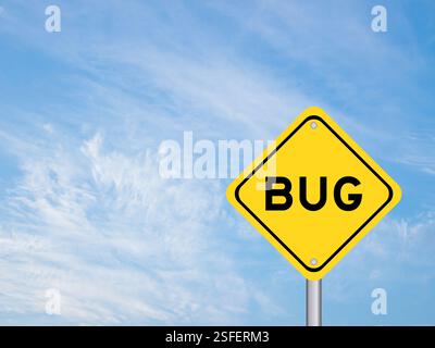 Yellow transportation sign with word bug on blue color sky background Stock Photo
