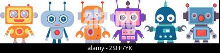 set of robots, androids in doodle style on a white background, vector Stock Vector
