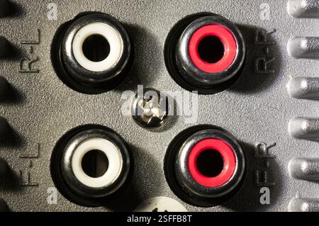 Back panel of stereo with rca outputs Stock Photo