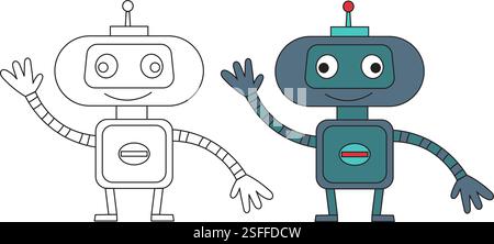 robot childrens coloring book, isolated vector Stock Vector