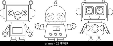 robots coloring book childrens isolated vector Stock Vector