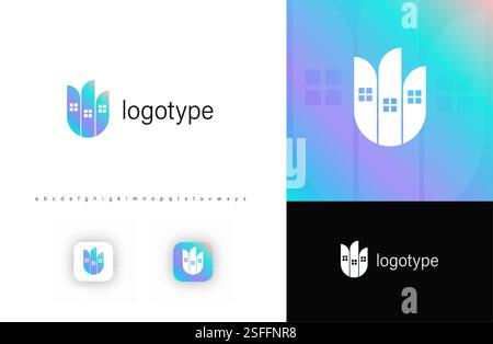 Minimalist real estate logo in gradient style. Represents housing, investment, and modern living. Ideal for real estate, architecture, and property Stock Vector