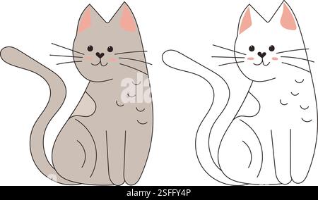 cat sitting childrens coloring book, isolated vector Stock Vector