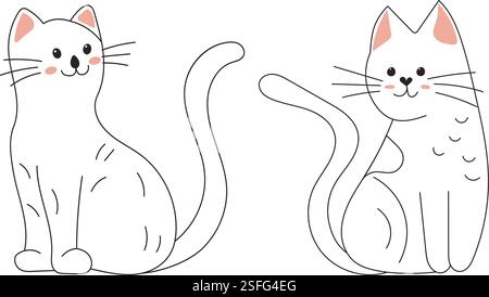 cats sitting childrens coloring book, isolated vector Stock Vector