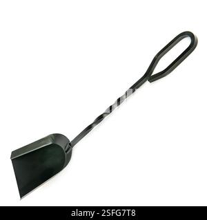 Fireplace scoop with forged handle isolated on white background. Stock Photo