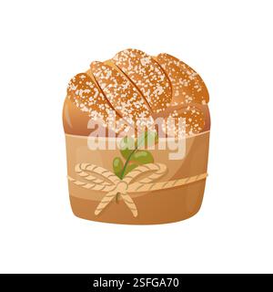 Cute cartoon illustration of Easter cake decorated by twig and eggs. Paska, kulich icon or print Stock Vector