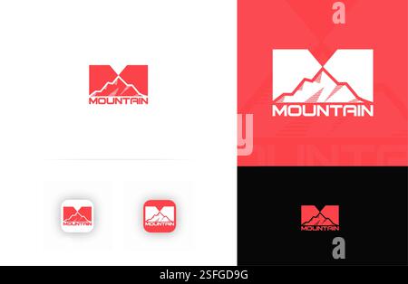 Mountain logo with bold letter M and peak silhouette. Represents adventure, strength, outdoor exploration. Ideal for travel, sports, nature brands Stock Vector