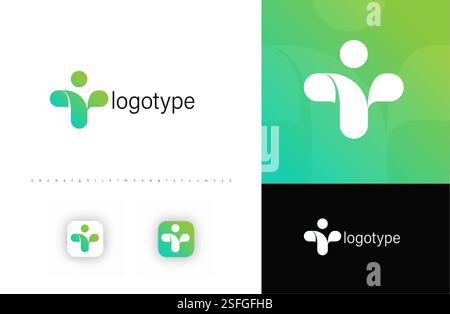 Abstract human figure logo in organic cross shapes, symbolizing growth, wellness, and positivity. Ideal for health, medical and pharmacy. Isolated Stock Vector