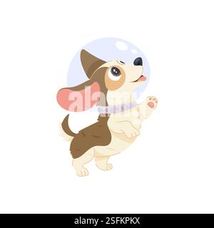 Cute space dog in helmet. For kids printing, sublimation. Vector flat illustration Stock Vector