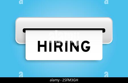 White coupon banner with word hiring from machine on blue color background Stock Vector