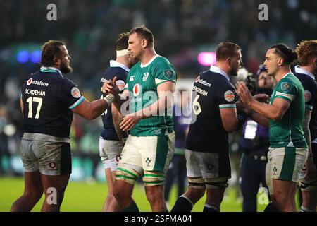 Players shake hands after the Guinness Men's Six Nations match at