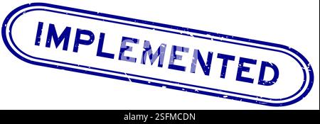 Grunge blue implemented word rubber seal stamp on white background Stock Vector