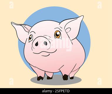 Adorable cartoon pig with blue background Stock Vector