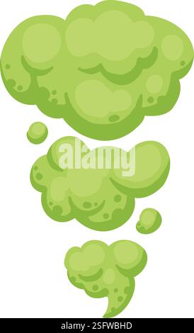 Green smoke cloud. Cartoon stream clouds, comic dust steaming, bright cloud puffs flat vector illustration icon. Steaming dust puff Stock Vector