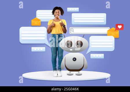 Modern technology presents virtual assistance through AI in daily life Stock Photo