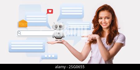 Demonstrating AI progress in virtual assistance and human interaction Stock Photo