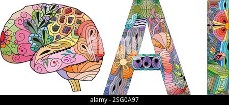 Hand-painted art design. Hand drawn illustration AI Artificial intelligence for t-shirt and other decoration Stock Vector