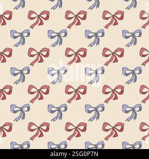Holiday Bow seamless pattern. Hand drawn doodle design, sketching style. Colourful vector illustration Stock Vector
