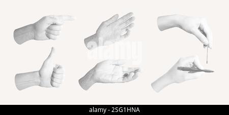Set of stippling images of hands. Retro style illustration Stock Vector ...