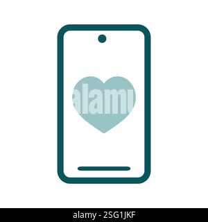 Technology heart smartphone mobile phone romantic telephone call. Valentine's day icon, doodle. Decoration for greeting cards, posters, patches, print Stock Vector