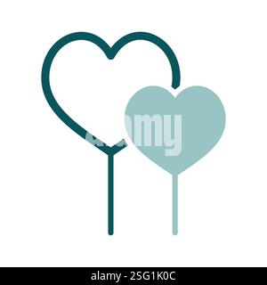 Romantic desserts. Sweet Valentines Day greeting. Two red heart lollipops icon Stock Vector