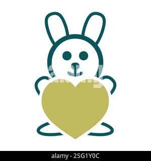 Cute plush rabbit with heart icon. Valentine day symbol. Vector illustration, romance elements. Sticker, patch, badge, card for marriage, wedding Stock Vector