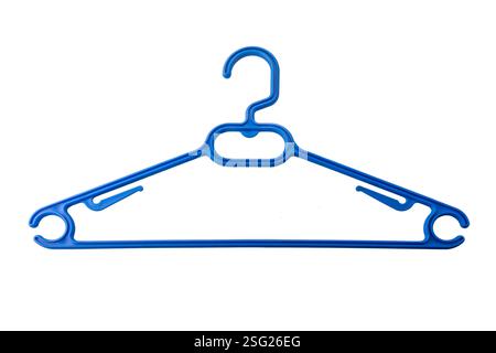 Multifunctional blue plastic clothes hanger isolated on white with clipping path included Stock Photo