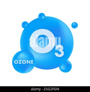 Ozone O3 oxygen molecule is getting formed with blue spheres Stock Vector