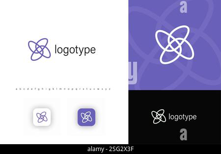 Interwoven geometric orbits resembling a quantum or atomic structure, Abstract logo symbolizing connection, innovation, and modern technology for IT Stock Vector