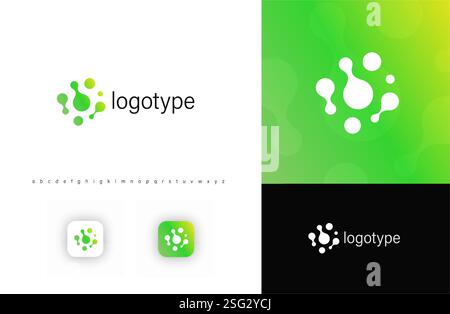 Abstract logo with interconnected organic shapes resembling molecules or cells, symbolizing biotechnology, scientific innovation, and sustainable Stock Vector