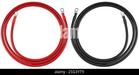 Quality power cable with battery terminals. Durable conductor, resistant to stress and overheating. Stock Photo