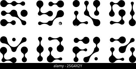 Metaballs shapes. Connected fluid points, liquid dots or amorphous forms. Organic blobs, biological cells or molecular elements isolated on white background. Vector graphic illustration. Stock Vector